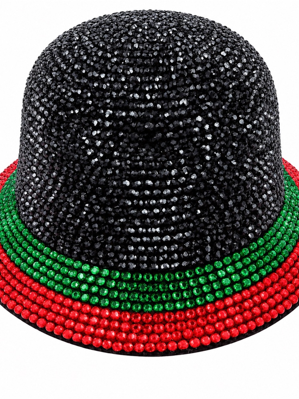 Crystal-Embellished Bucket Hat in Black, Green & Red